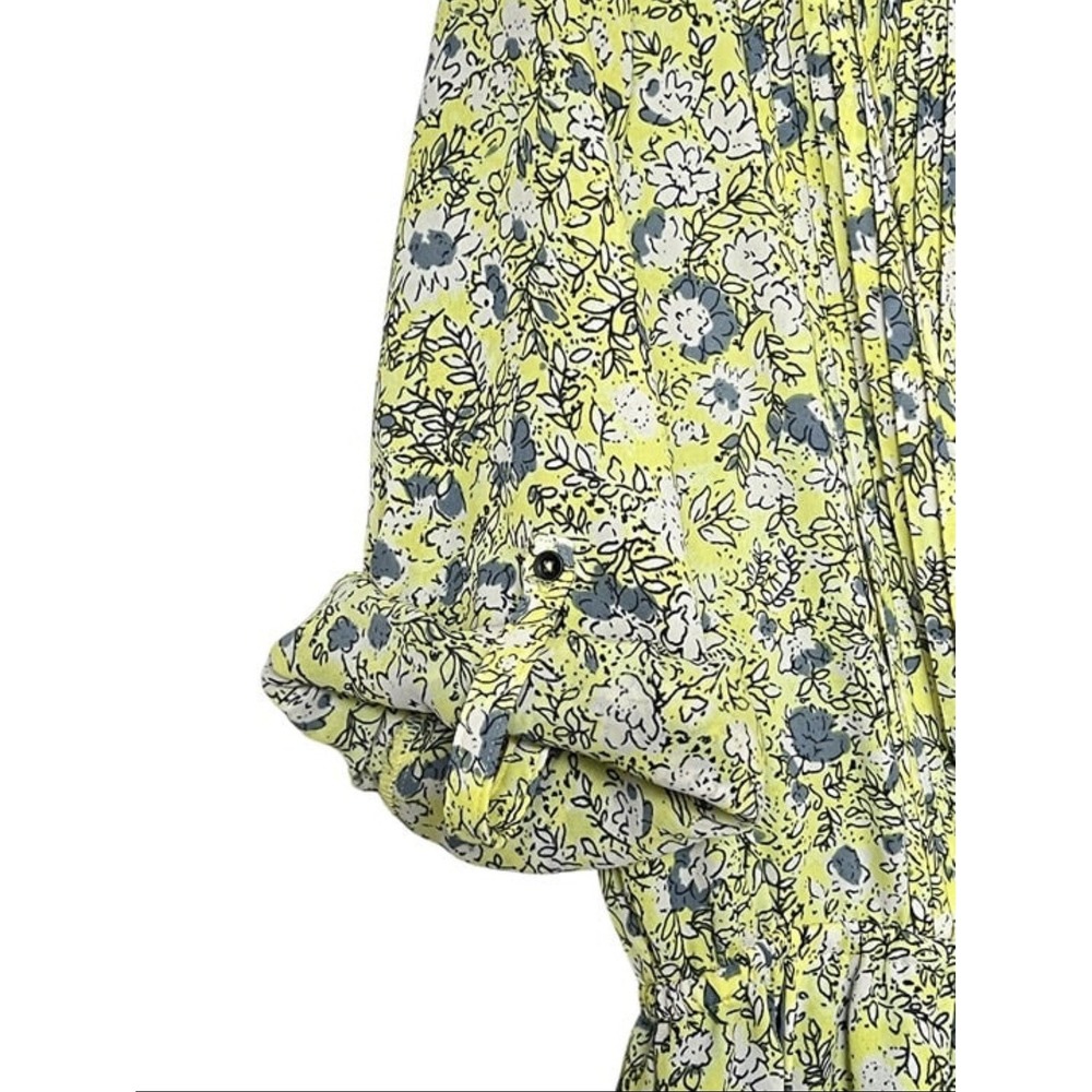 Anthro Maeve Galen Floral Dress Yellow Blue Boho Mini Sz S Pockets Sheer Coastal - Picture 10 of 16